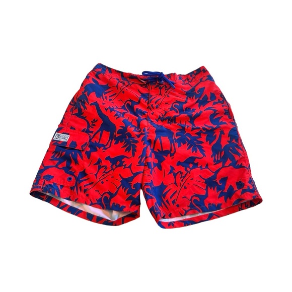 Polo Ralph Lauren‎ Men's M Swim Trunks Red Blue Jungle Animal Print 8" Inseam - Picture 1 of 5
